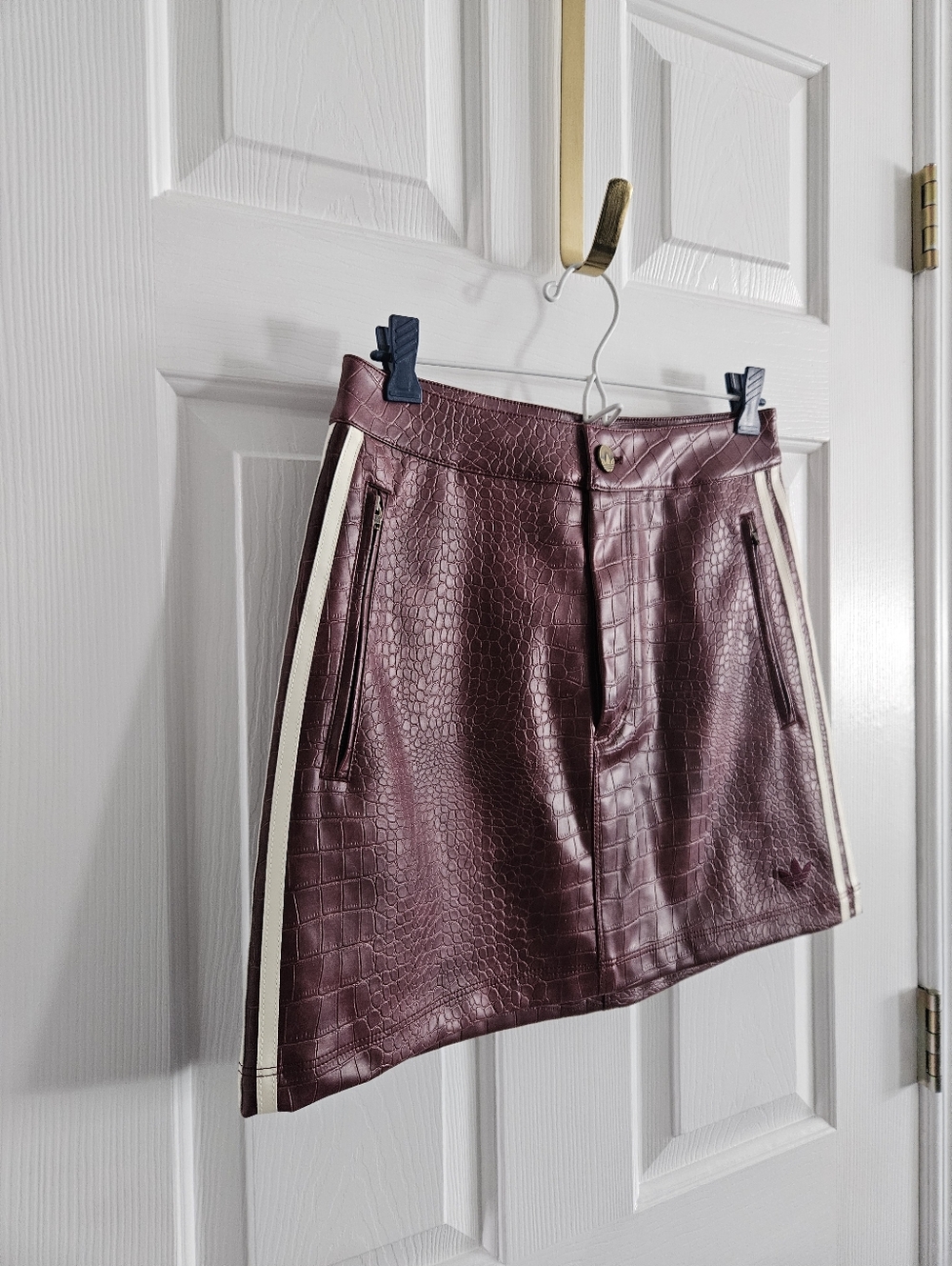 NWT- Adidas Originals Pleather Three Stripe Mini Skirt- Maroon - Picture 4 of 10